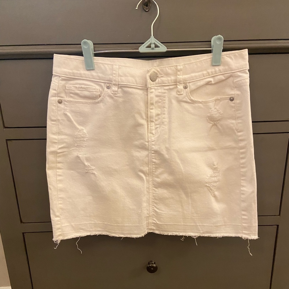 Loft White Distressed Denim Skirt, size 6